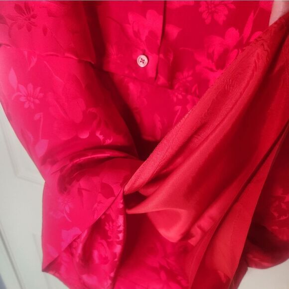 Vintage Silk Studio 10Red 100% SILK  3/4 SleeveTie Hips Buttons Back WomenDress - Picture 8 of 9